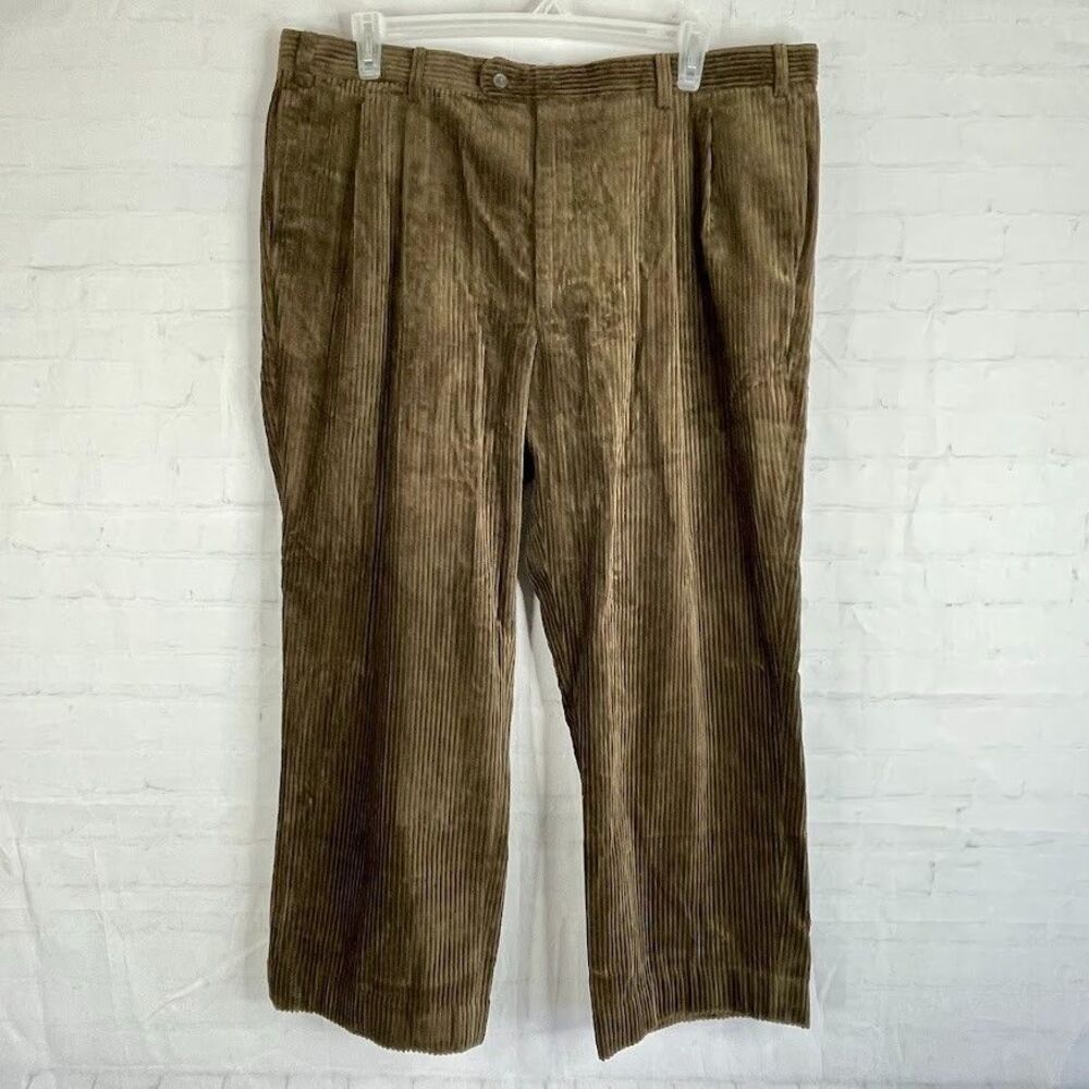 J Peterman Pants Mens 42x26 Brown Corduroy Wide Wale Flat Front Straight Leg NEW